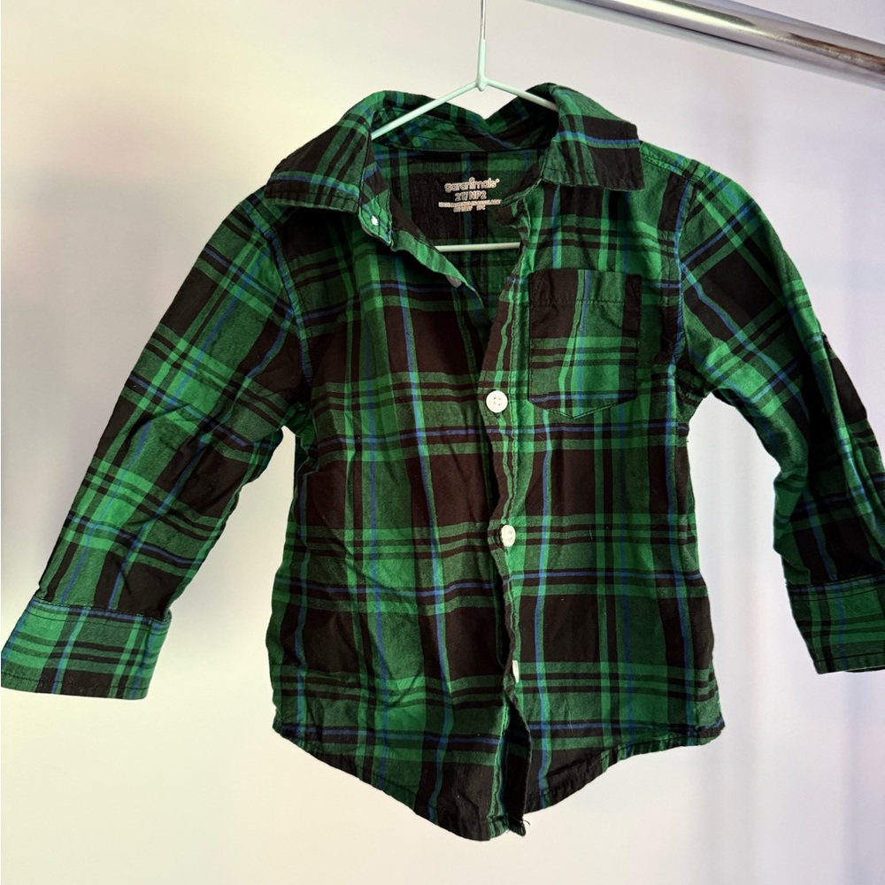 Garanimals Green and Black Plaid Button Down Shirt